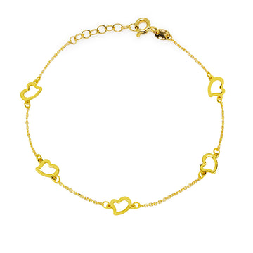 Pulsera 5 corazones en Oro Amarillo de 9 Kilates