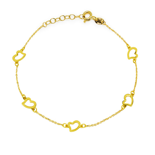Pulsera 5 corazones en Oro Amarillo de 9 Kilates