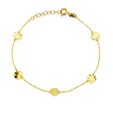 Pulsera Buena Suerte con 5 tréboles en Oro Amarillo de 9 Kilates