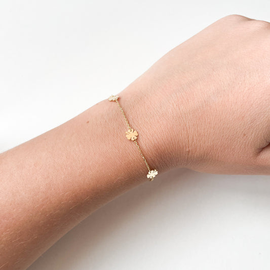 Pulsera Buena Suerte con 5 tréboles en Oro Amarillo de 9 Kilates