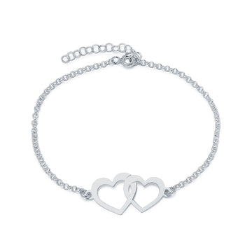 Pulsera 2 Corazones Planos Entrelazados en Plata