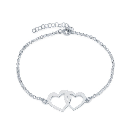 Pulsera 2 Corazones Planos Entrelazados en Plata