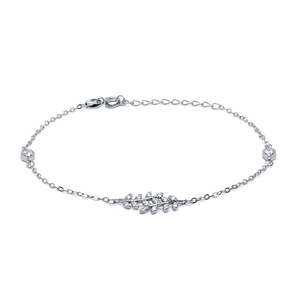 Pulsera Hoja Circonitas en Plata