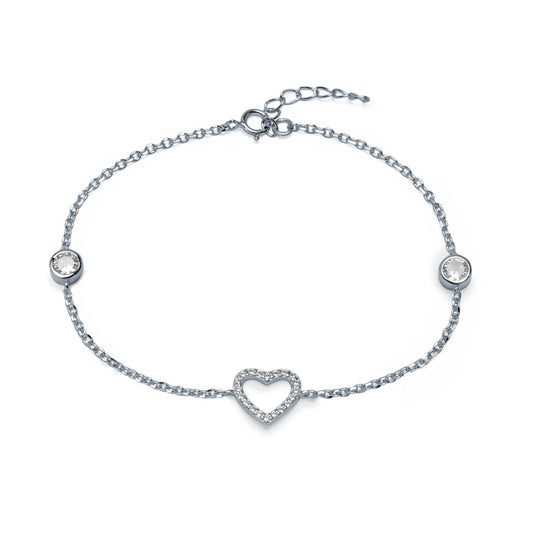 Pulsera Corazón Calado con Circonitas en Plata