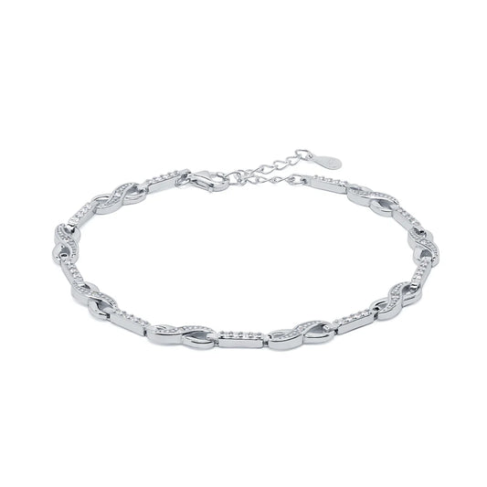 Pulsera Infinitos y Barras Cortas con Circonitas en Plata