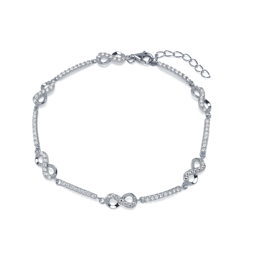 Pulsera Infinitos y Barras con Circonitas en Plata