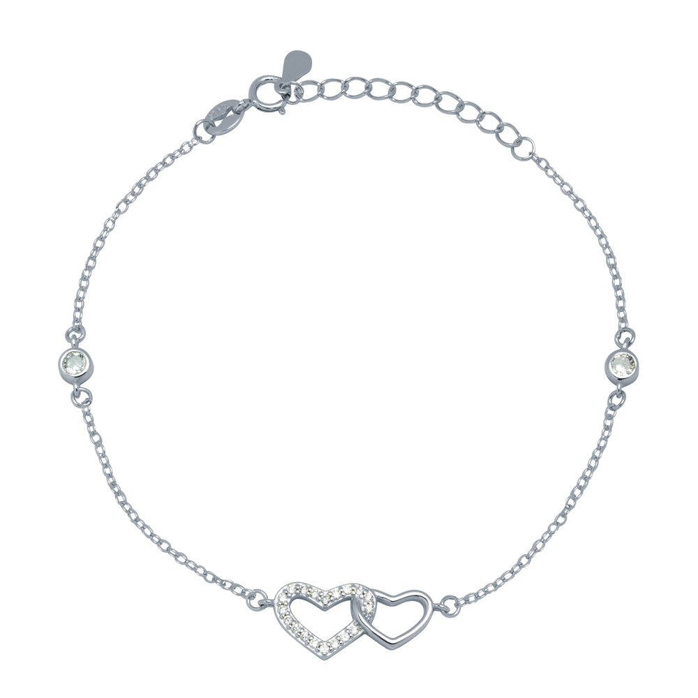 Pulsera Corazones entrelazados con Circonitas en Plata