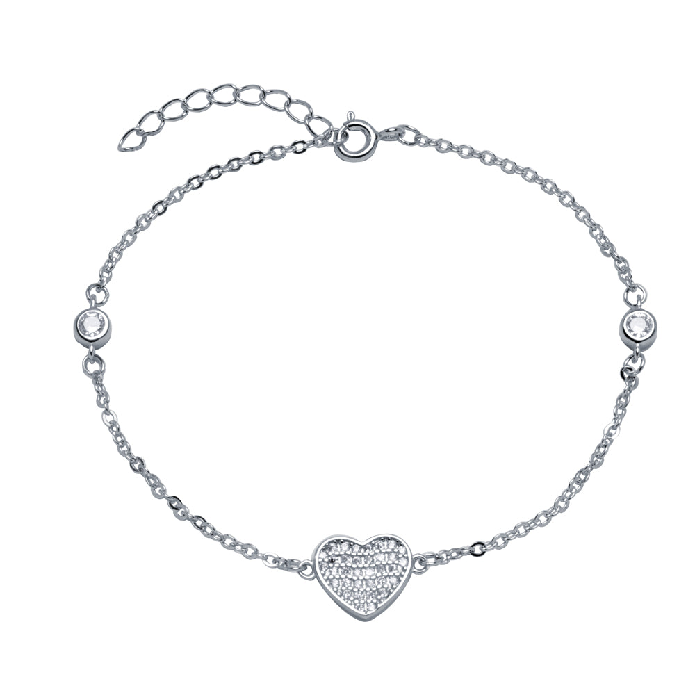 Pulsera Corazón Micropaveé Circonitas en Plata