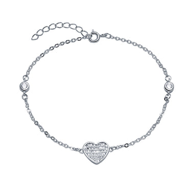 Pulsera Corazón Micropaveé Circonitas en Plata