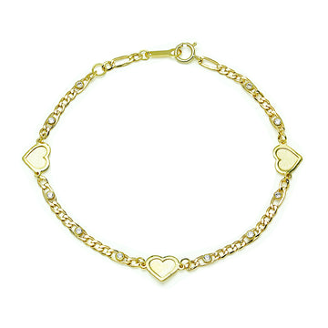 Pulsera 3 Corazones y Circonitas en Oro Amarillo 9 Kilates