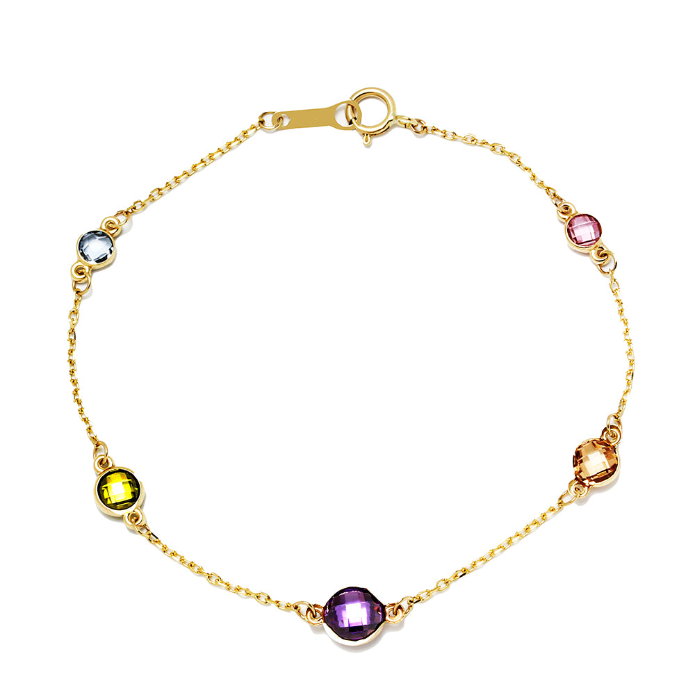 Pulsera de Oro de 9 Quilates con Cinco Circonitas de Color