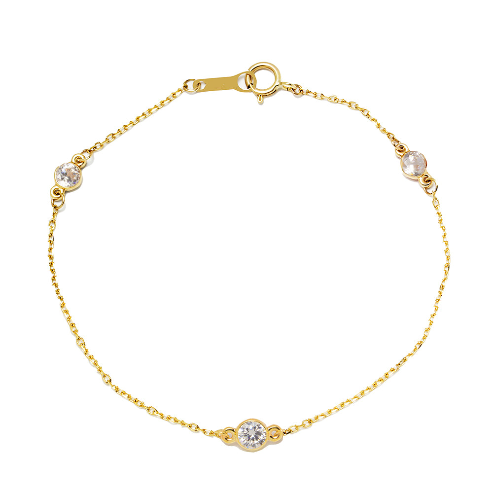 Pulsera 3 Circonitas en Oro Amarillo 9 Kilates
