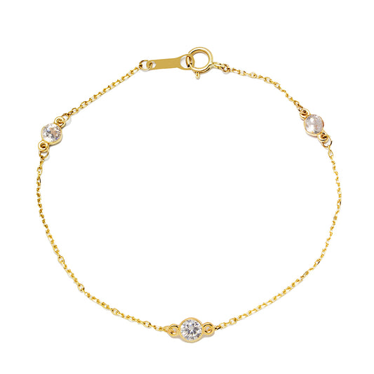 Pulsera 3 Circonitas en Oro Amarillo 9 Kilates