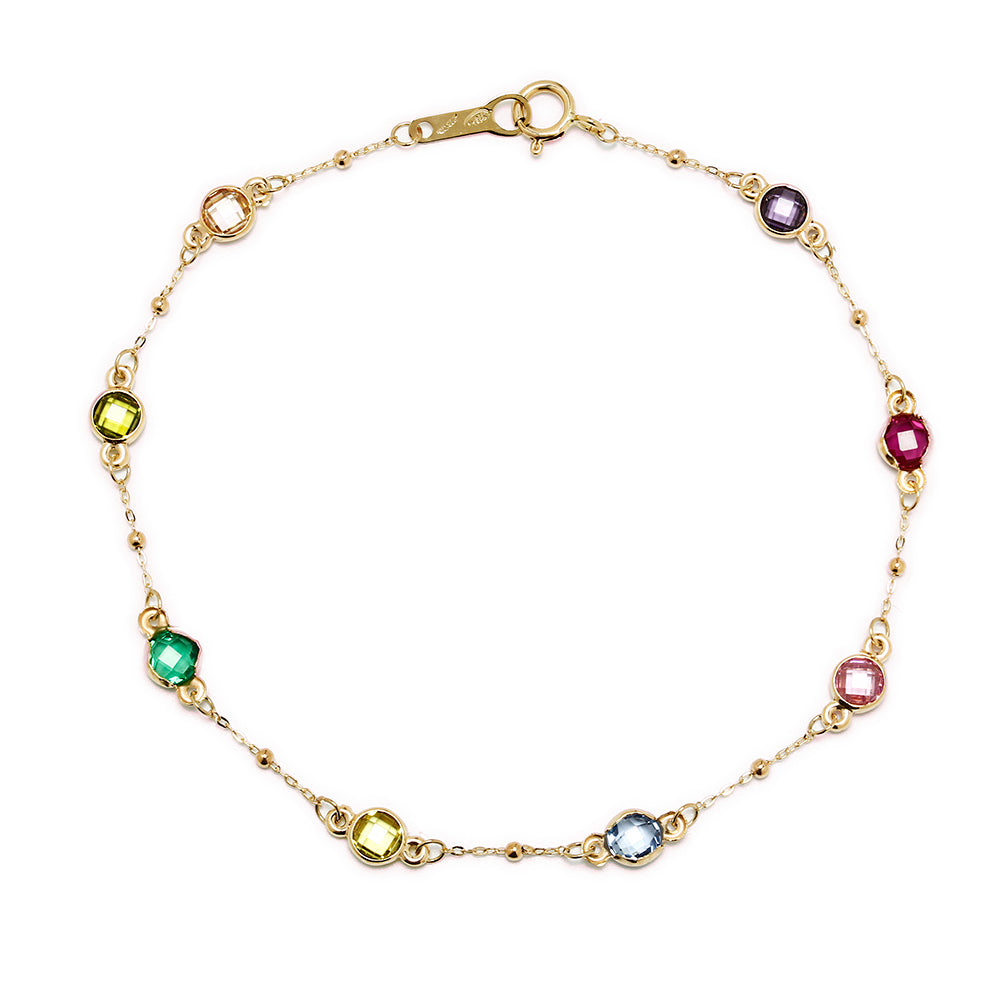 Pulsera de Oro de 9 Quilates con Circonitas de Color