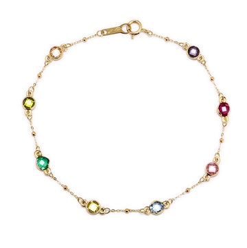 Pulsera con Circonitas Multicolor en Oro Amarillo 9 Kilates