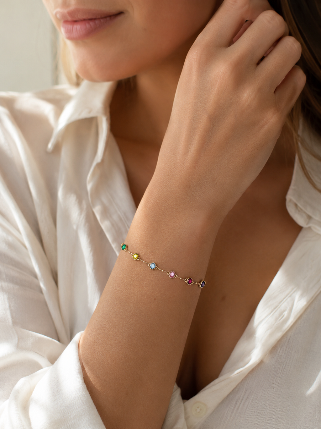 Pulsera de Oro de 9 Quilates con Circonitas de Color