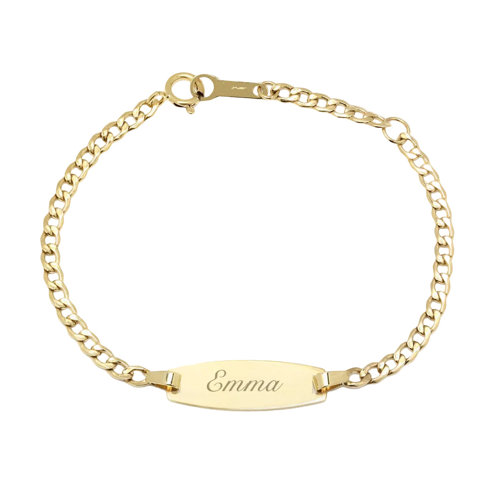 Pulsera Bebé Nomeolvides Ovalada en Oro Amarillo 9 Kilates