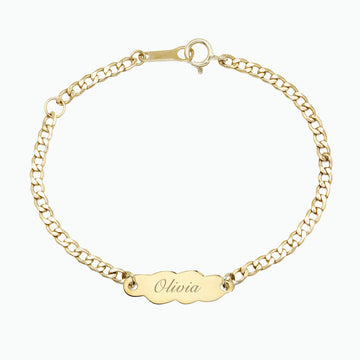 Pulsera Bebé Nomeolvides Placa Nube en Oro Amarillo 9 Kilates
