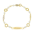 Pulsera Nomeolvides Flor y Perla en Oro Amarillo 9 Kilates