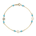 Pulsera de Flores Calada de Oro de 9 Quilates con Turquesa