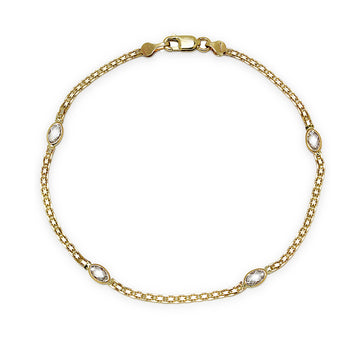 Pulsera 4 Circonitas Ovaladas en Oro Bicolor 9 Kilates