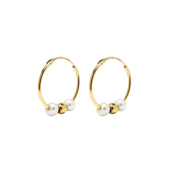 Pendientes Aro 2 Perlas 14 mm en Oro Amarillo 9 Kilates