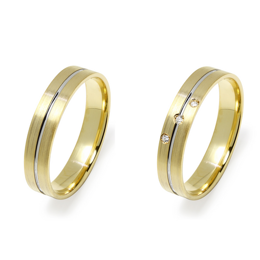 Pareja de Alianzas de Boda Rim Satinado-Brillante en Oro Bicolor 9 Kilates