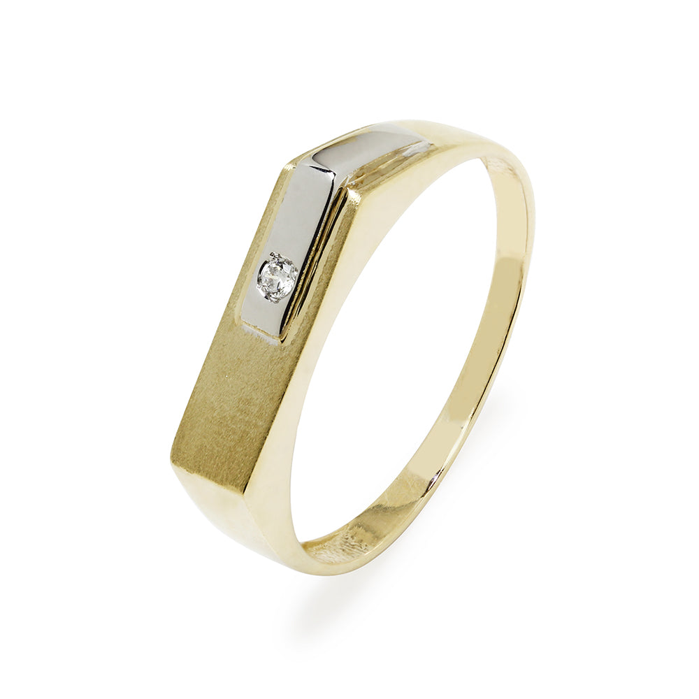 Anillo Sello de Oro de 9 Quilates con Circonita