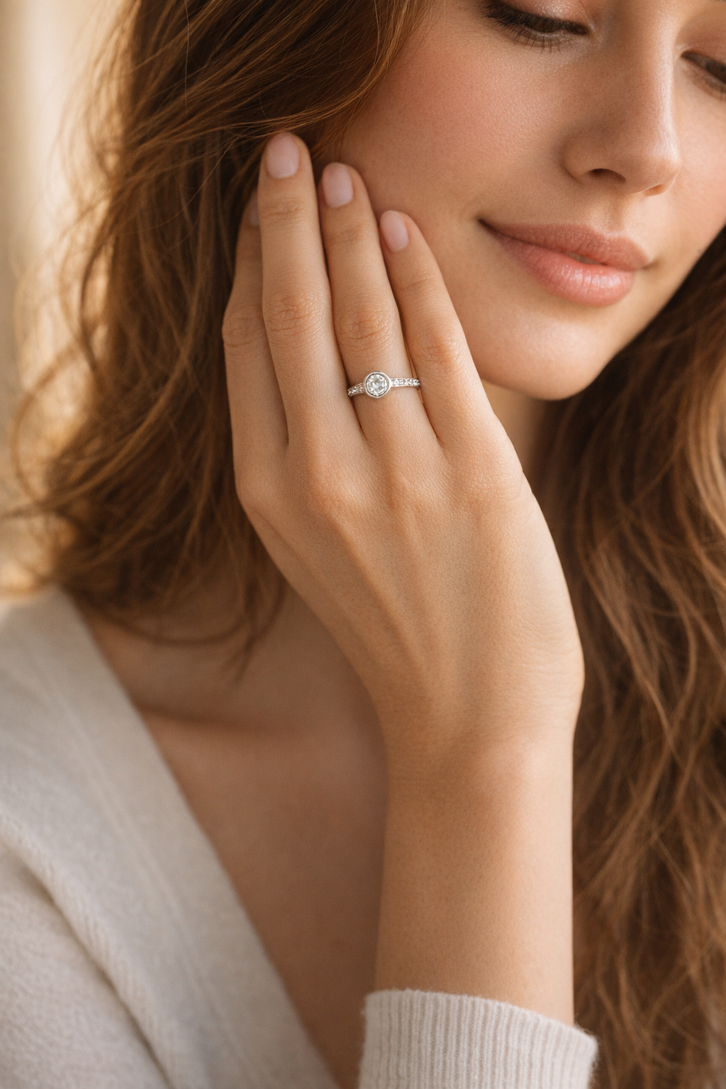 Anillo Americano de Plata de Ley 925 con Moissanita 0,50 ct, foto de ambiente