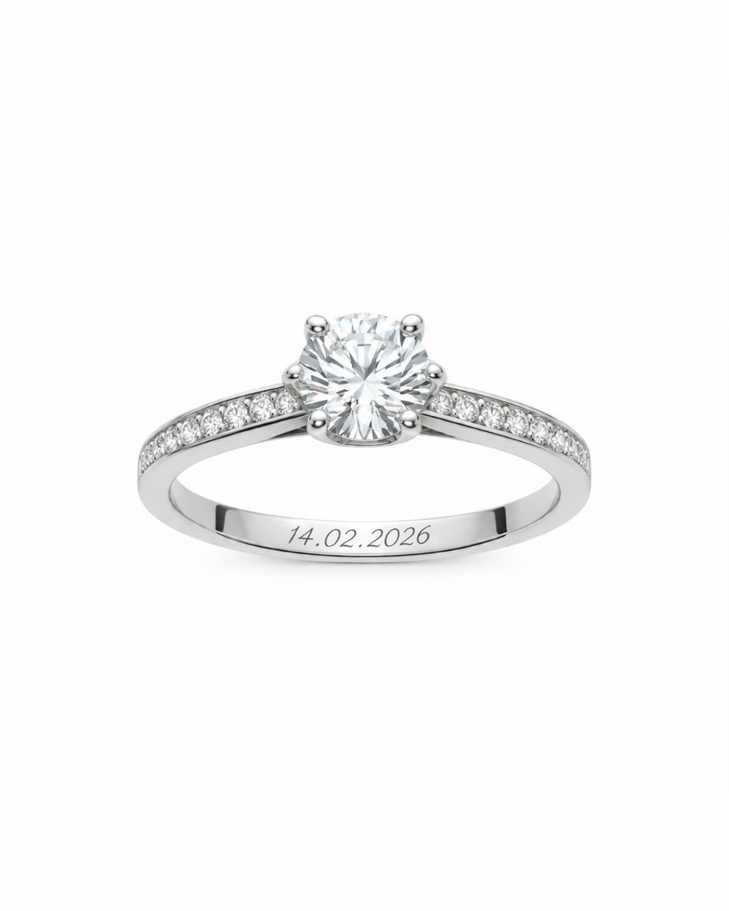 Anillo Americano de Plata de Ley 925 con Moissanita 0,40 ct con grabado personalizado