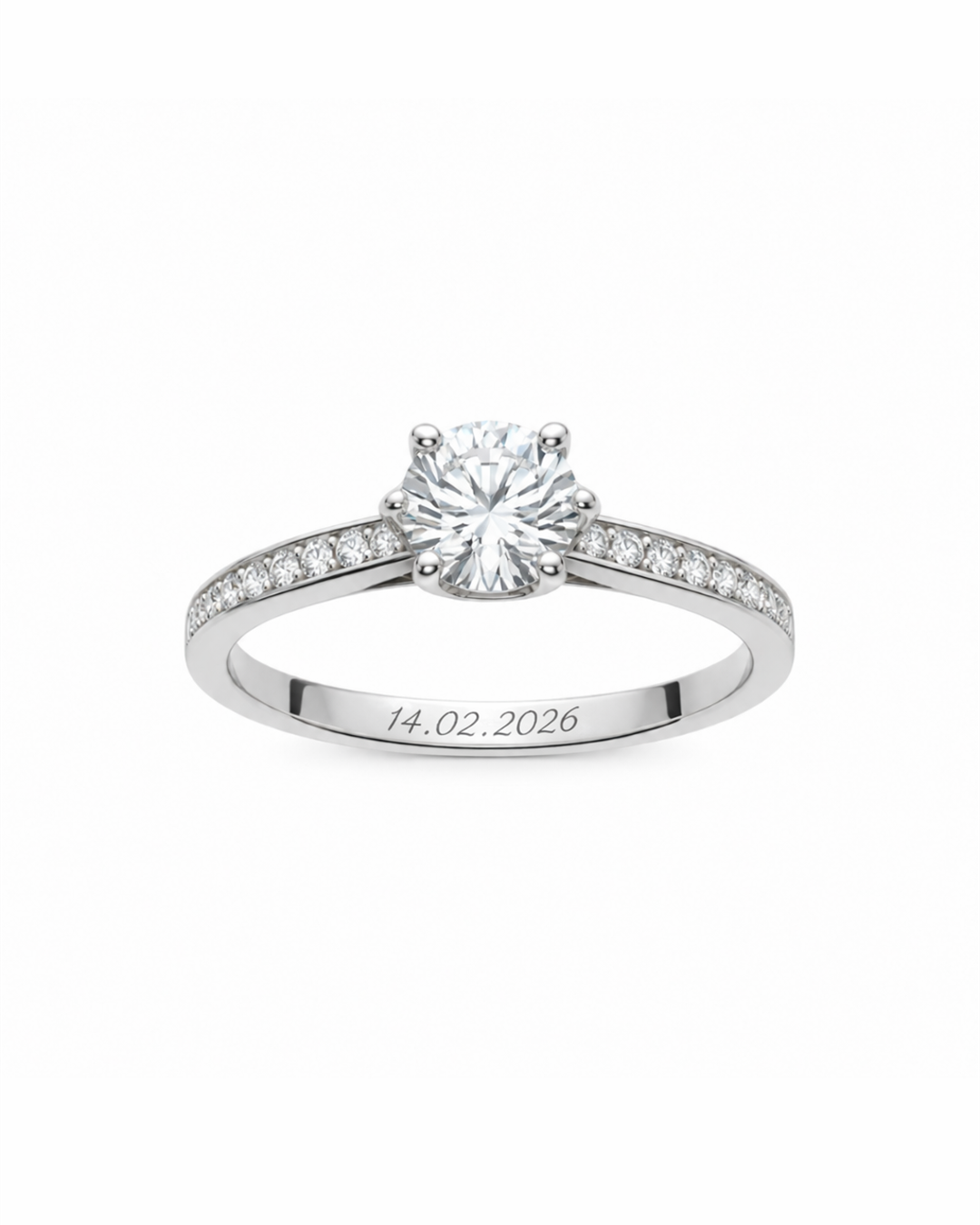 Anillo Americano de Plata de Ley 925 con Moissanita 0,40 ct con grabado personalizado
