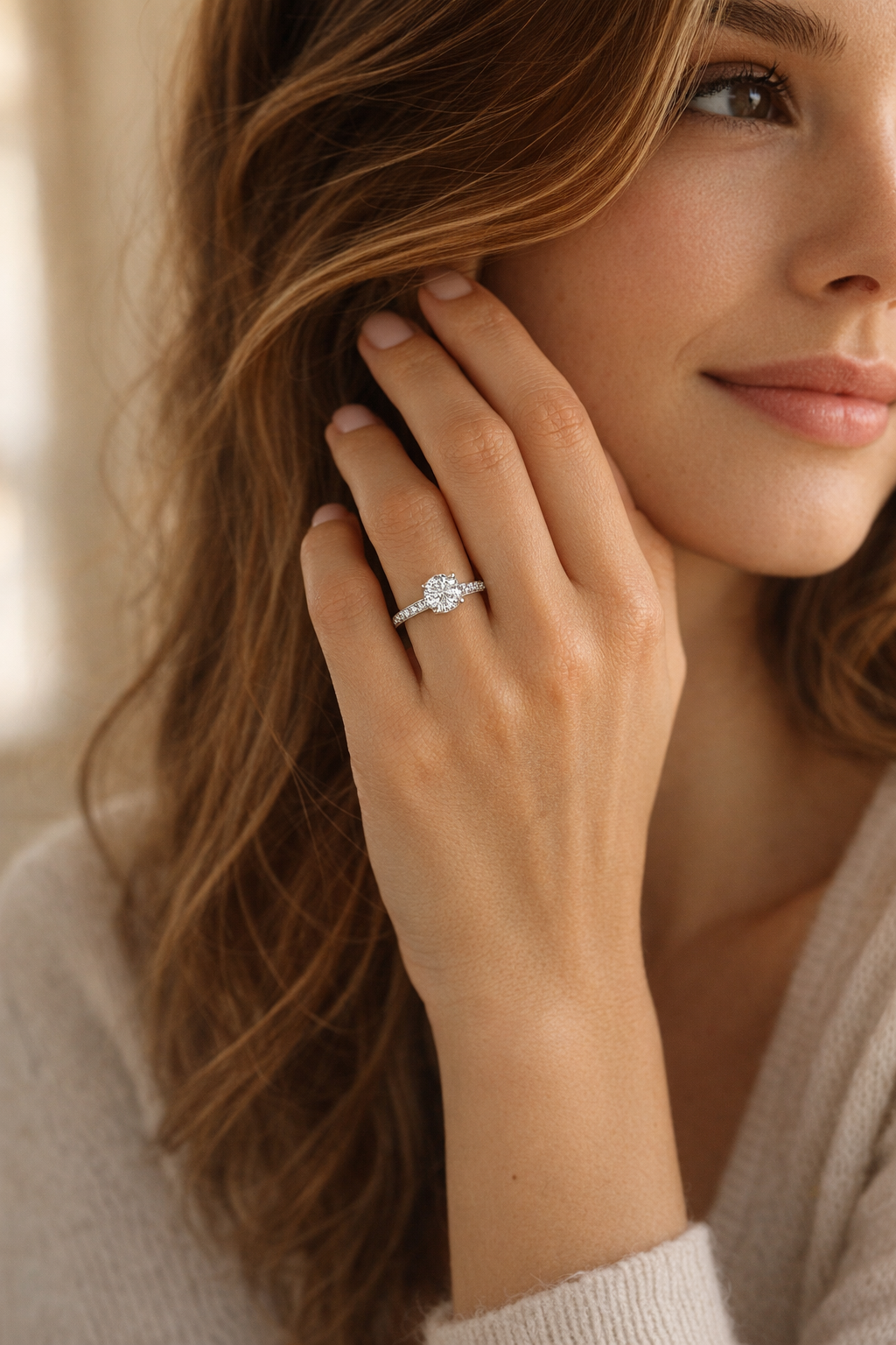 Anillo Americano de Plata de Ley 925 con Moissanita 0,40 ct, foto de ambiente