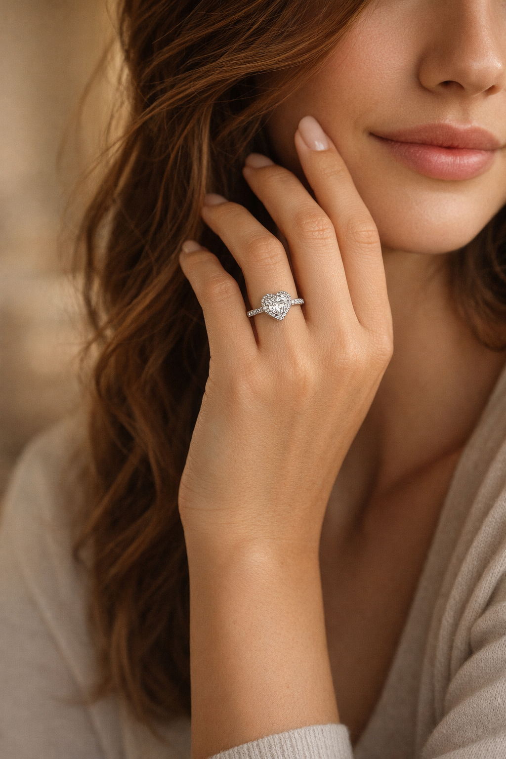 Anillo Corazón de Plata de Ley 925 con Moissanita, foto de ambiente