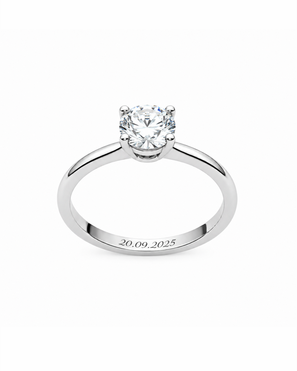 Anillo Solitario de Plata de Ley 925 con Moissanita 0,60 ct con grabado personalizado