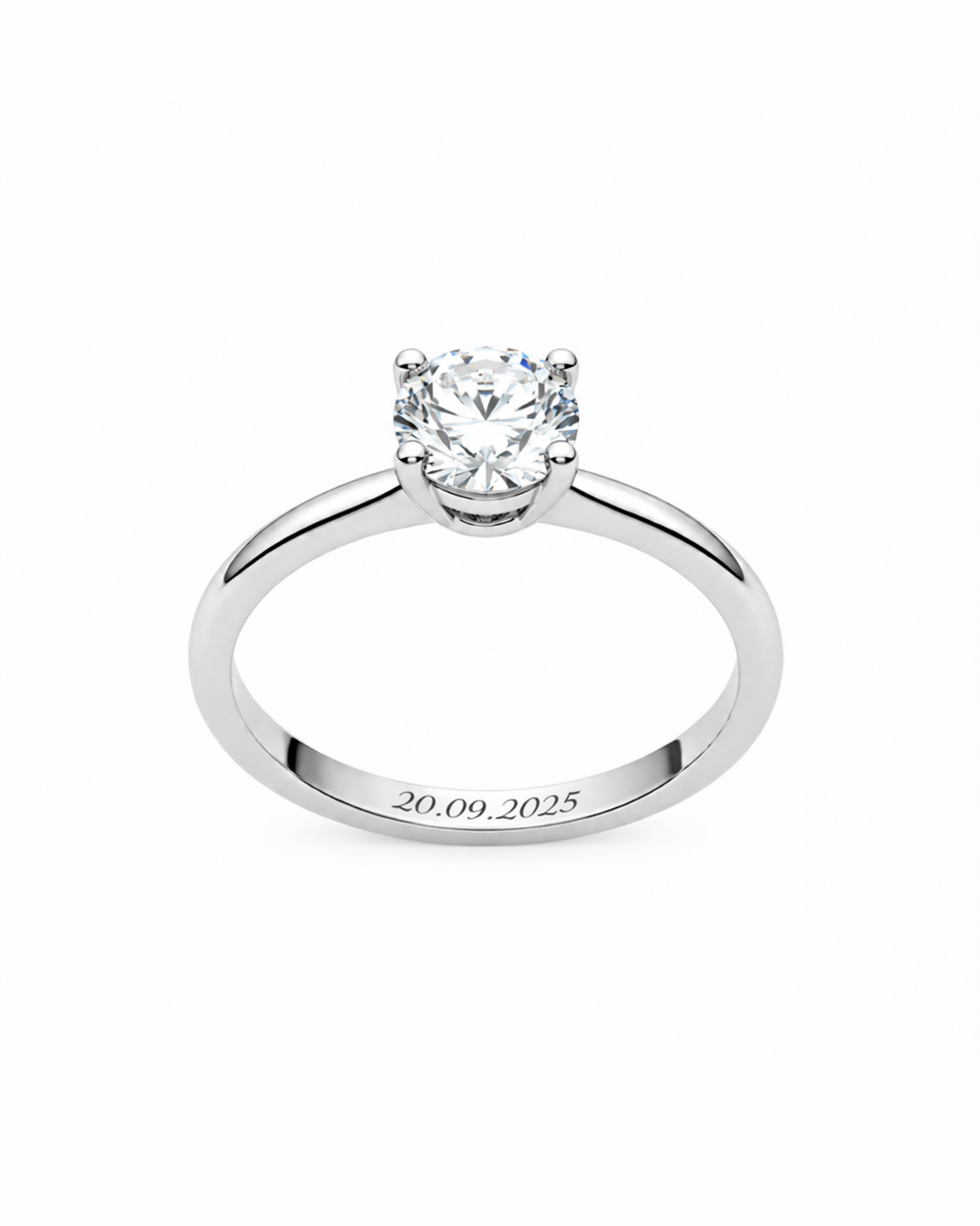Anillo Solitario de Plata de Ley 925 con Moissanita 0,60 ct con grabado personalizado