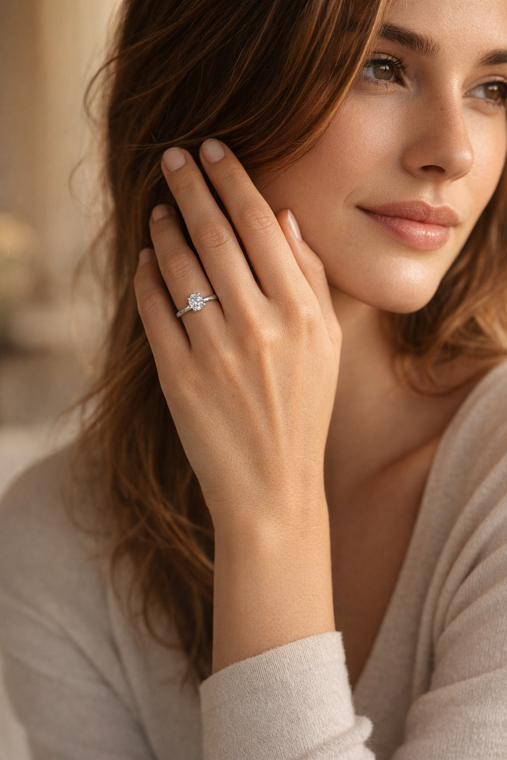 Anillo Solitario de Plata de Ley 925 con Moissanita 0,60 ct, foto de ambiente