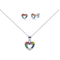 Conjunto Corazón Iris de Plata Ley 925 con Circonitas Color
