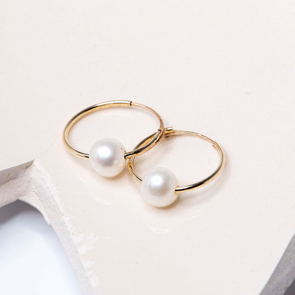 Pendientes Aro Perla 14mm en Oro Amarillo 18 Kilates