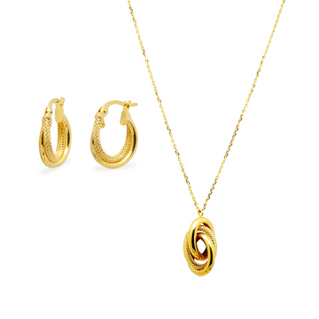 Conjunto Anna de Cadena con Colgante y Pendientes Aro en Oro Amarillo