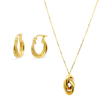 Conjunto Anna de Cadena con Colgante y Pendientes Aro en Oro Amarillo