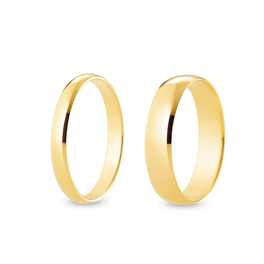 Pareja de Alianzas de Boda de Media Caña en Oro Amarillo Pulido 9 Kilates