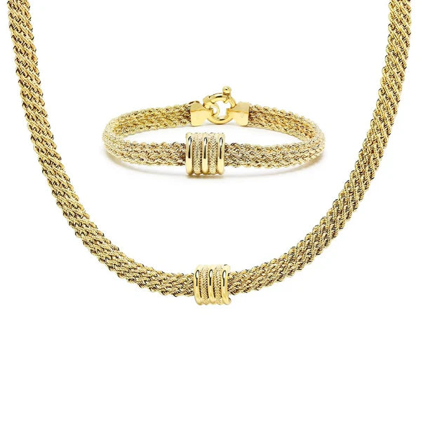 Conjunto Kejari Cadena y Pulsera en Oro Amarillo 9 Kilates