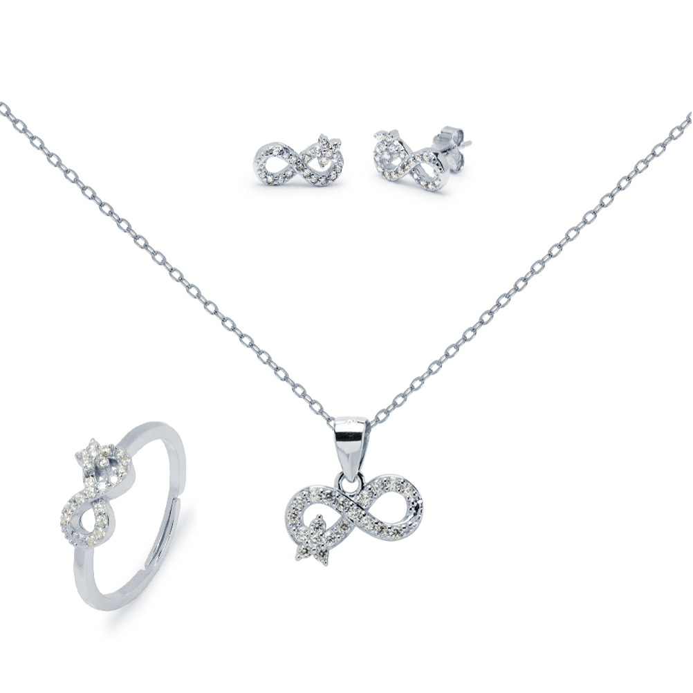 Conjunto Infinito Amaru con Flor y Circonitas de Plata 925