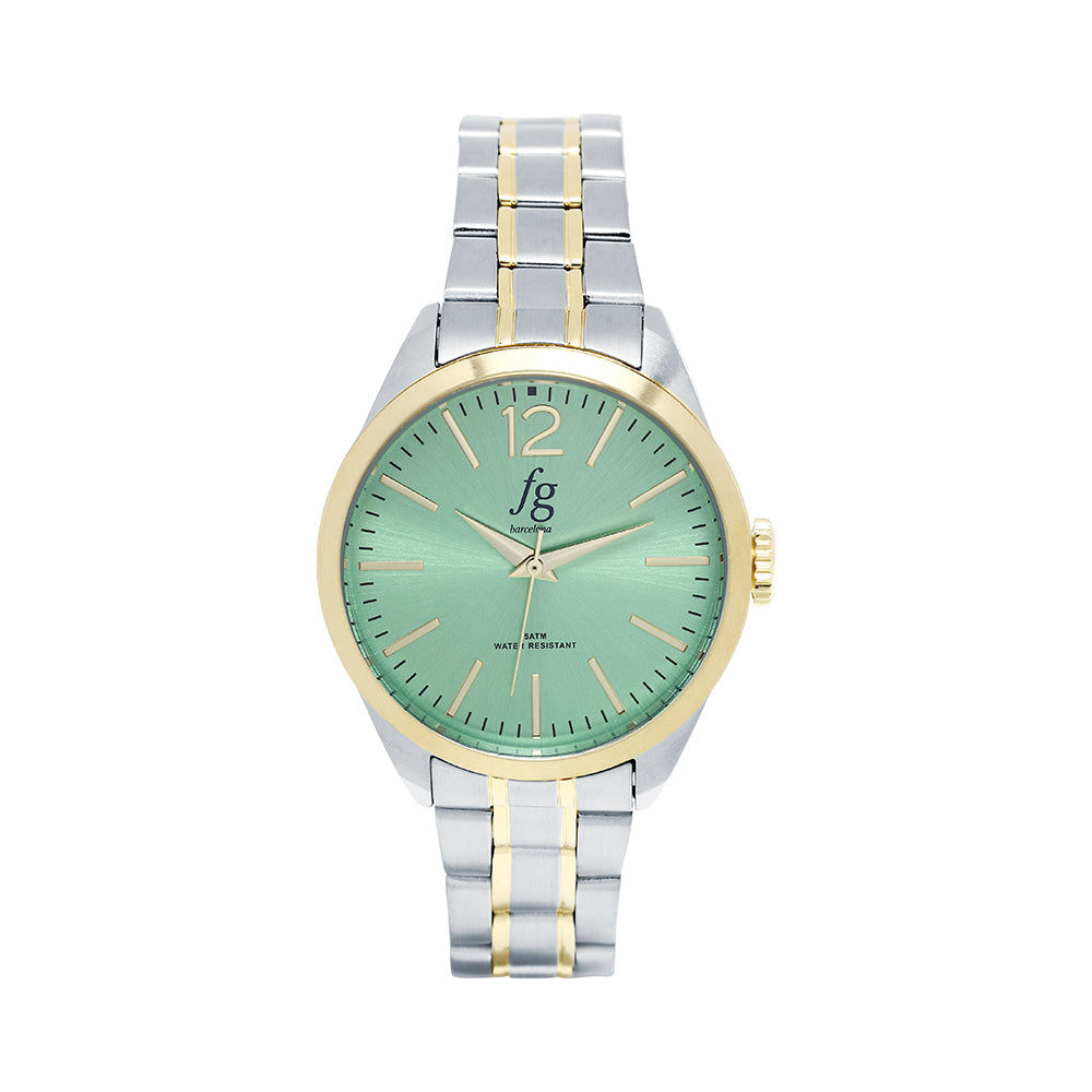 Reloj FG Classic Esfera Verde con Correa de Acero Bicolor