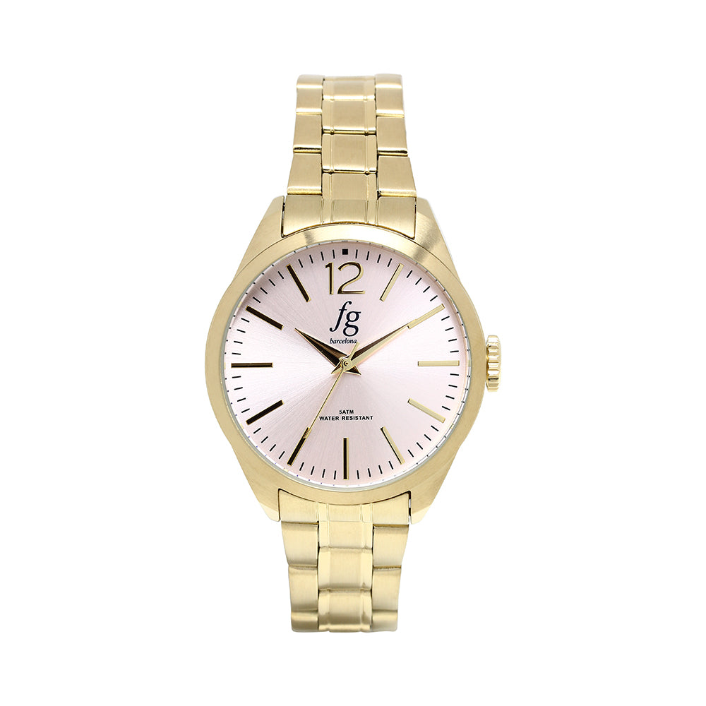 Reloj FG Classic Esfera Rosa con Correa de Acero Dorado
