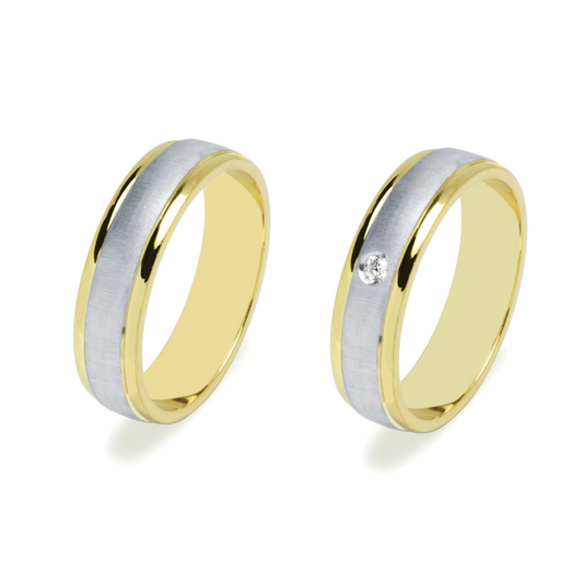 Pareja de Alianzas de Boda Luk Pulido-Satinado en Oro Bicolor
