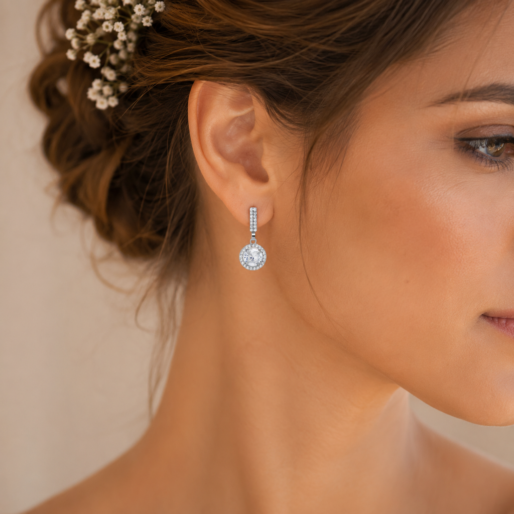 Pendientes Ellen de Oro Blanco 18K con Circonitas