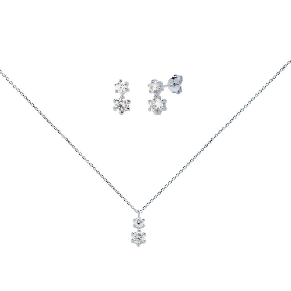 Conjunto Mariana Cadena con Colgante y Pendientes en Oro Blanco 9 Kilates