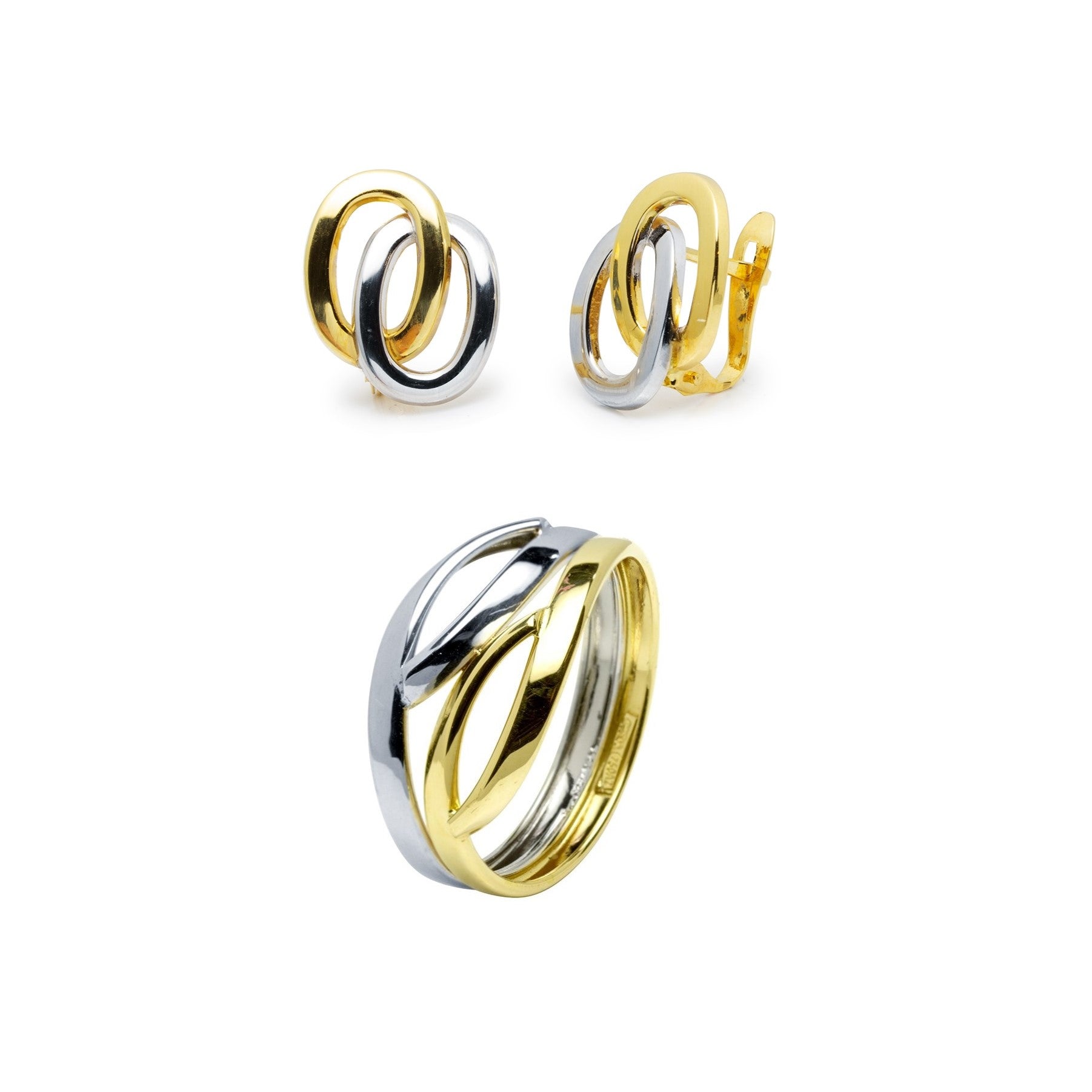 Conjunto Nora de Anillo y Pendientes en Oro Bicolor de 18 Kilates