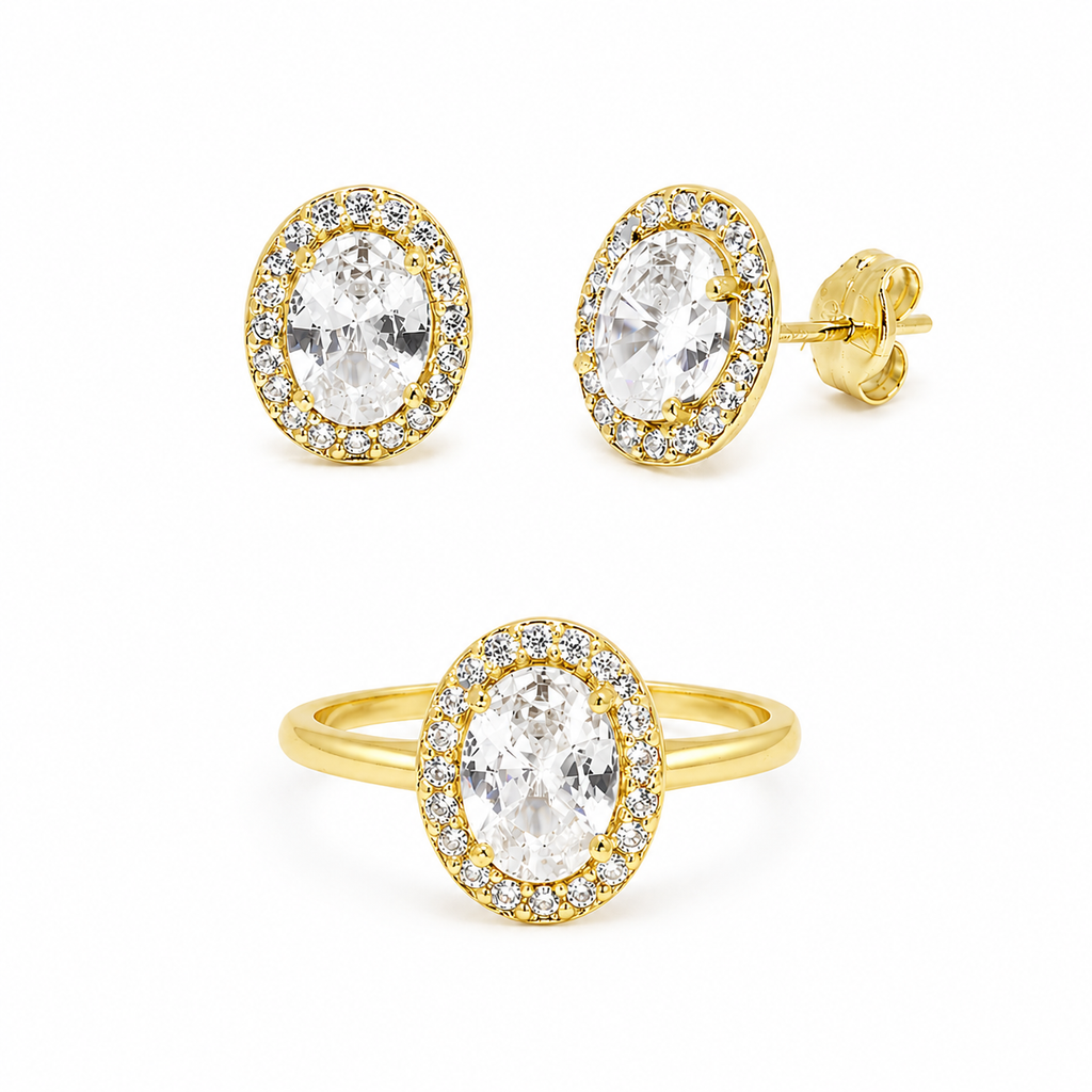 Conjunto Xena Anillo y Pendientes en Oro Amarillo 9 Kilates